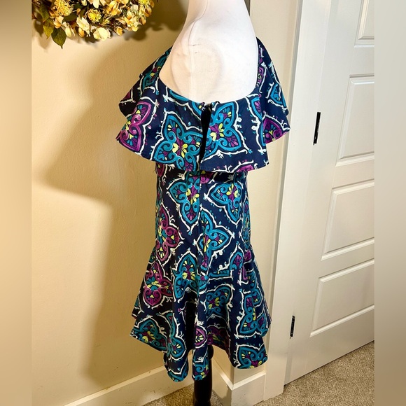 JOSIE NATORI One Shoulder Ruffled Peplum Hem Colorful Mini Dress Sz 6 - Picture 7 of 13